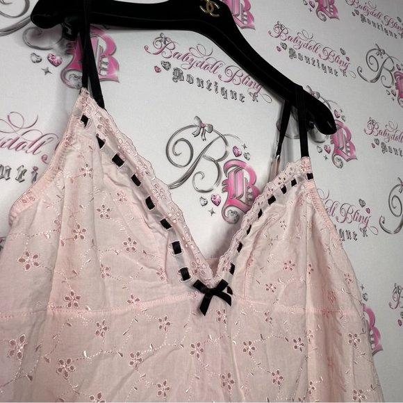 Blush babydoll dress floral ribbon black bow ties sweet coquette baby pink luxe - Picture 13 of 14